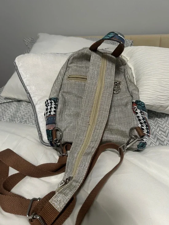 Beige Mini Backpack with Orange Berry Appliqué - Picture 3 of 7